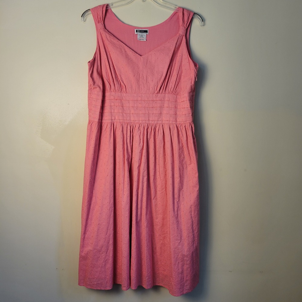 JL Studio Pink Eyelet Cotton Sleeveless Midi Dress Plus Size 16W V-Neck